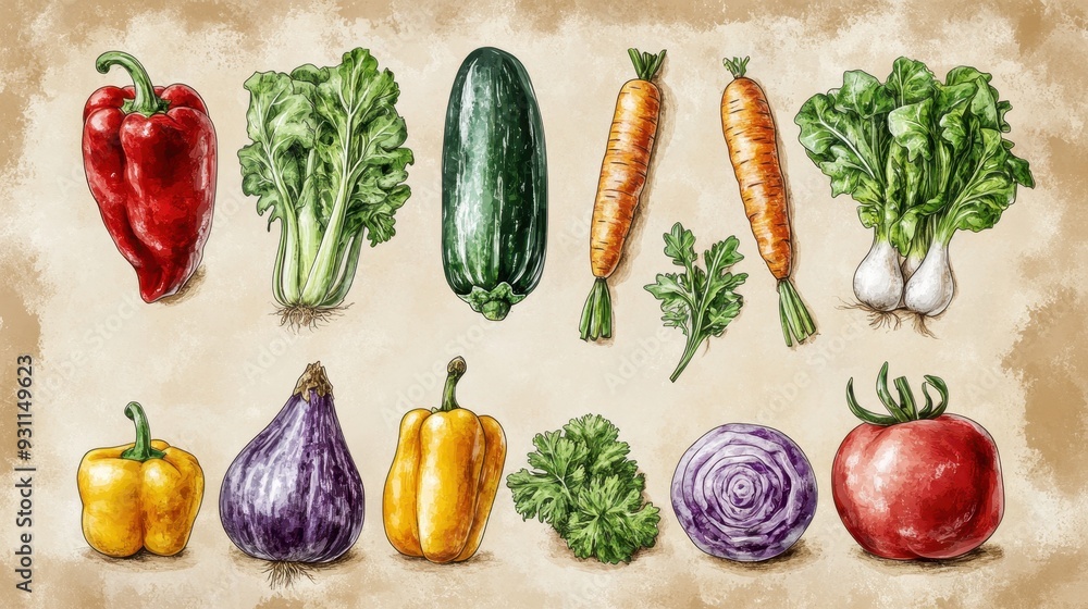 Children's drawing style vegetables pattern with colored wax crayons,Painting like a child,chilli,avocado,onion,organic farm,tomato,carrot,Recreation and painting,Doodle drawing by hand. Children's drawing style vegetables pattern with colored wax crayons,Painting like a child,chilli,avocado,onion,organic farm,tomato,carrot,Recreation and painting,Doodle drawing by hand.