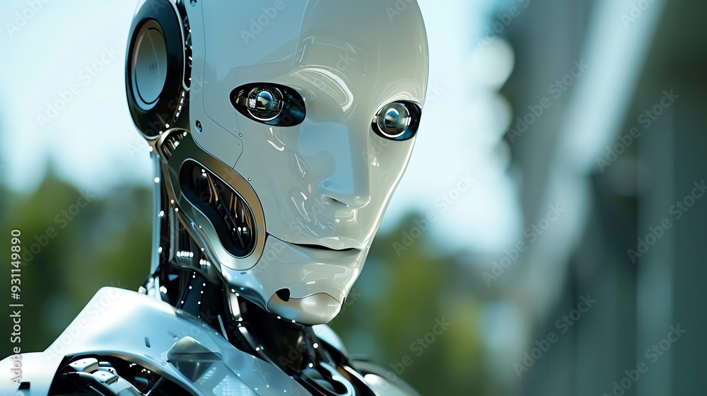 Close-up of an advanced humanoid robot with sleek design, showcasing futuristic AI technology and robotics in a modern setting. Close-up of an advanced humanoid robot with sleek design, showcasing futuristic AI technology and robotics in a modern setting.