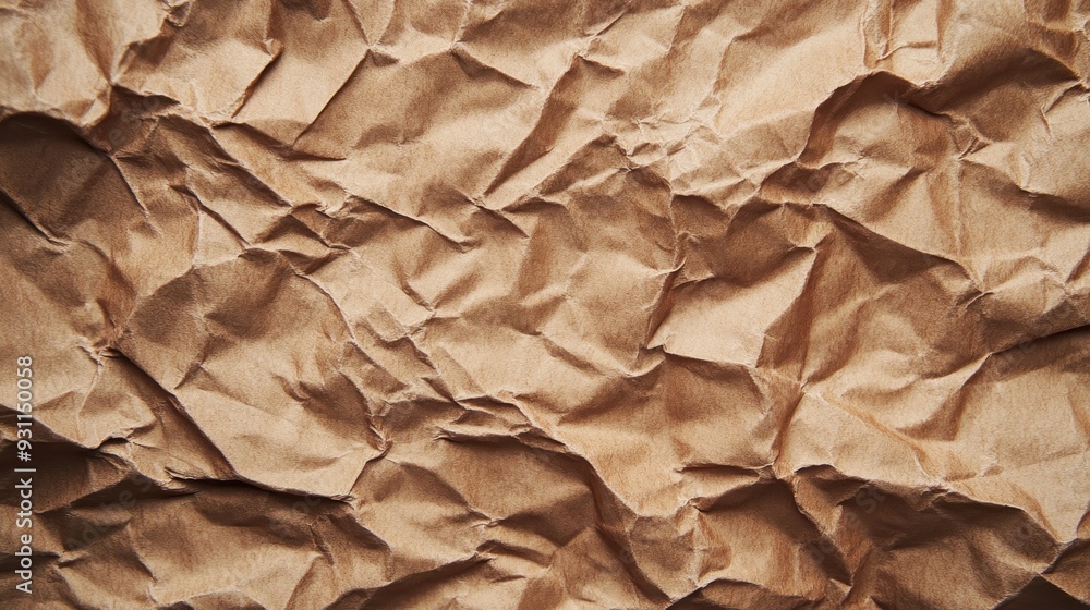 A close-up view of crumpled brown paper texture. A close-up view of crumpled brown paper texture.