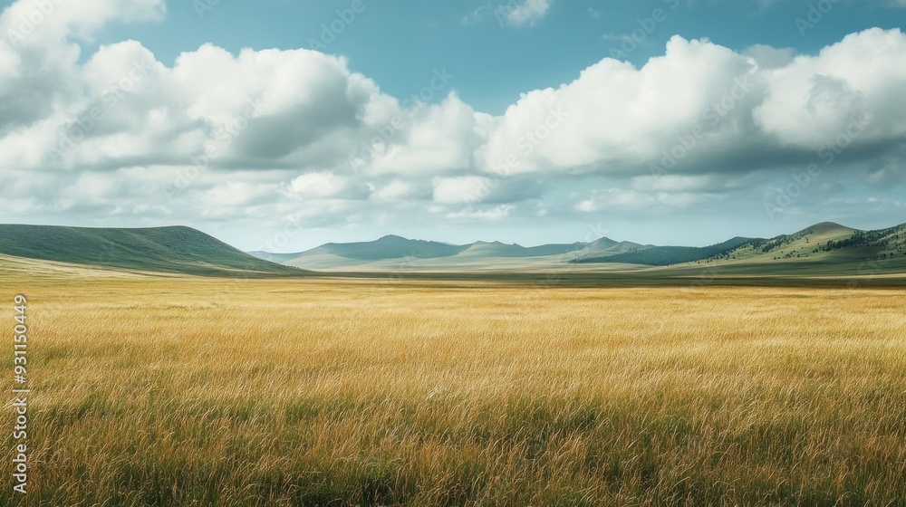 Obraz premium Golden Field Under a Cloudy Sky
