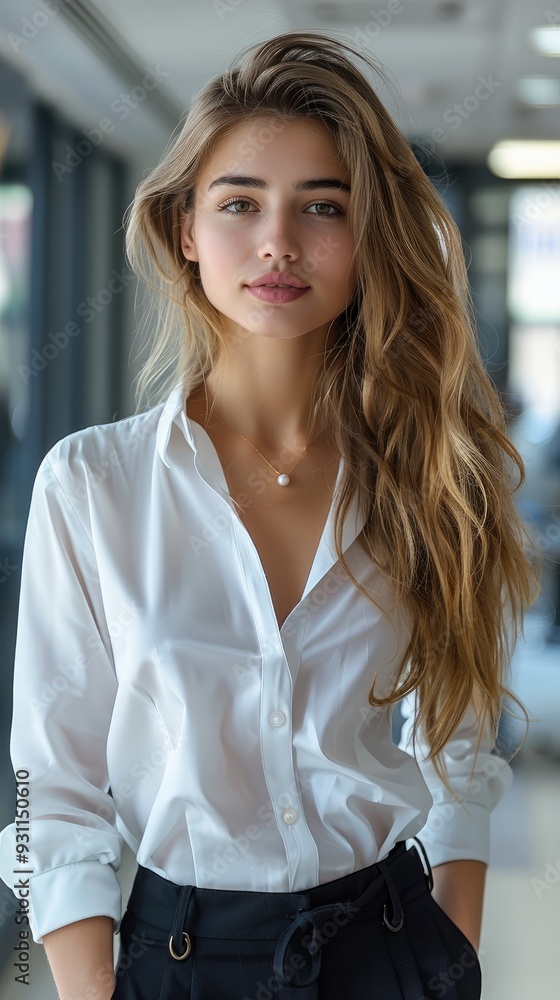 Obraz premium Young and beautiful business woman, Office work style, Fashion. Generative AI.