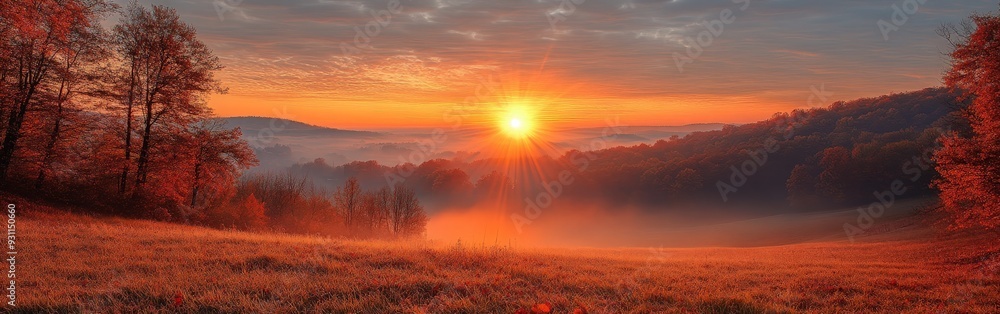 Enchanting Autumn Sunrise Over Mountain Pathway Enchanting Autumn Sunrise Over Mountain Pathway