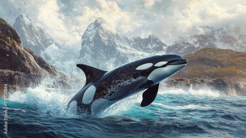 Orca Leaping from the Ocean Waves