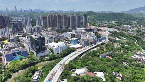 Construction of Hong Kong Fanling Bypass, a vital road transportation infrastructure connecting Northern Metropolis, utilizing innovative concrete steel components expected to build highway flyover photo