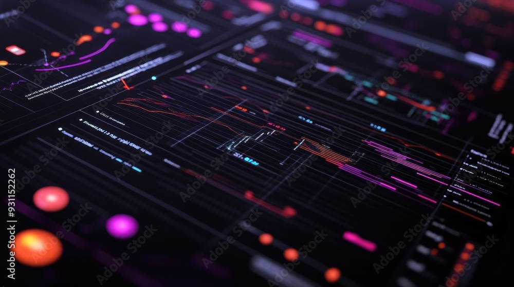 A close-up of a digital screen displaying colorful lines and graphs. A close-up of a digital screen displaying colorful lines and graphs.