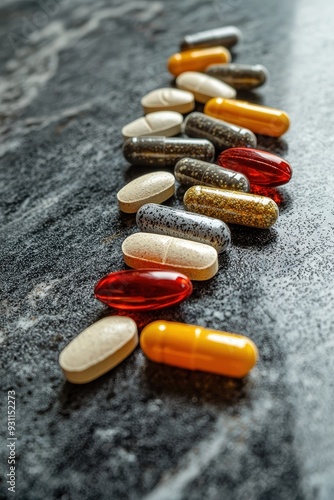 Colorful Pills on a Marble Surface