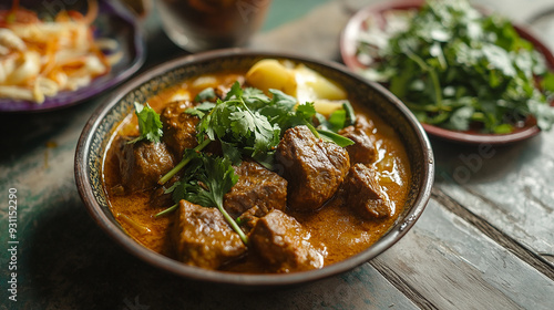 Plate of Food with Beef Curry Bowl