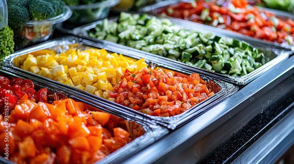 Fresh Cut Vegetables Displayed in Catering Trays Fresh Cut Vegetables Displayed in Catering Trays