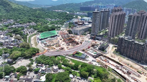 Construction of Hong Kong Fanling Bypass, a vital road transportation infrastructure connecting Northern Metropolis, utilizing innovative concrete steel components expected to build highway flyover photo