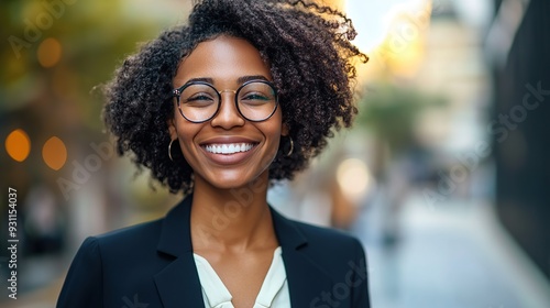 portrait of a joyful african american businesswoman in the city. copy space for text.