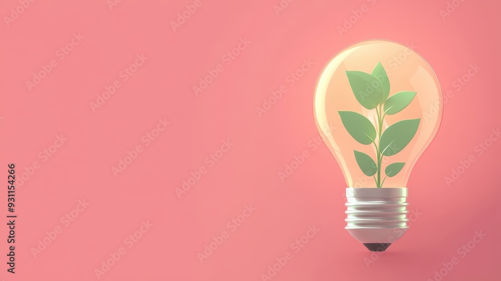 Light bulb with growing plant inside, idea and growth concept, flat design illustration, copy space. Environment Light bulb with growing plant inside, idea and growth concept, flat design illustration, copy space. Environment