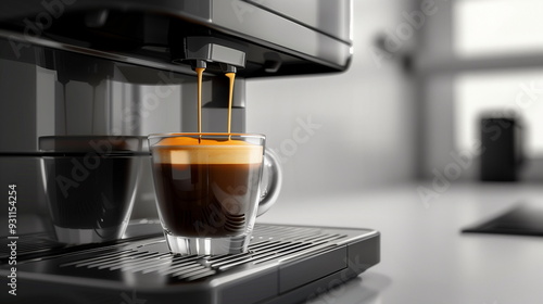 Espresso machine brewing espresso into a cup. AI Generative.
