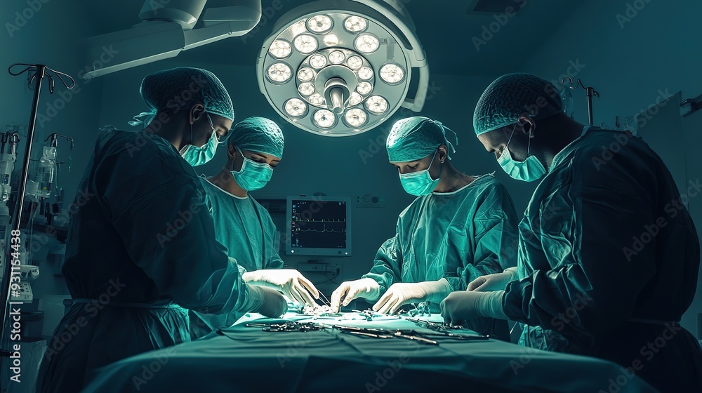 Team of doctors performs surgery in a hospital. copy space for text. Team of doctors performs surgery in a hospital. copy space for text.