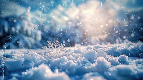 The elegance of snowflakes and the snow-covered scenery show the beautiful melody. Generative AI.