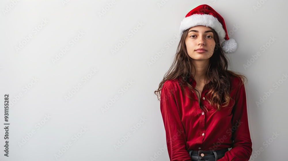 Young Woman Wearing Red Santa Hat Young Woman Wearing Red Santa Hat
