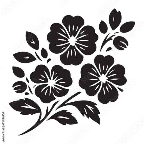 Vector black silhouettes of flowers isolated on a white background, Flowers silhouette, vector images illustration