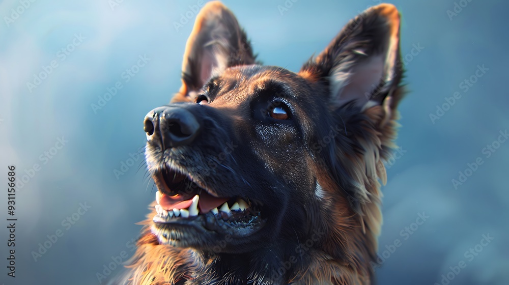 Fototapeta premium A Close Up of a German Shepherd on a blue background