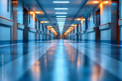 An abstract, blurred depiction of a hospital corridor creates a captivating and versatile background, offering a sense of movement and depth while evoking a feeling of anticipation and progress within