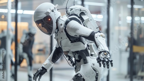 Futuristic humanoid robot exploring a modern laboratory setting, showcasing advanced technology and innovative design.