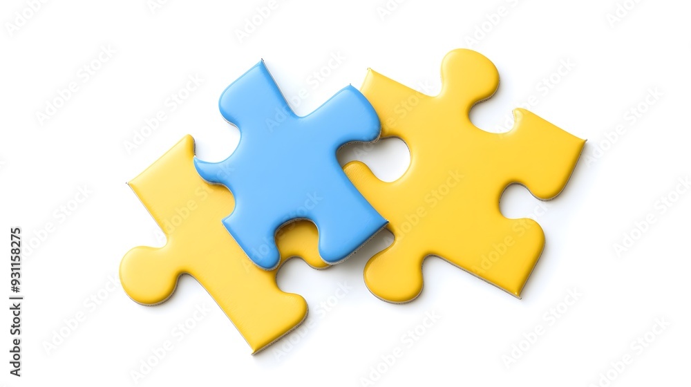 Two colored puzzle pieces connecting on a white background, symbolizing collaboration and connection in educational planning for special needs students, emphasizing inclusivity and teamwork Two colored puzzle pieces connecting on a white background, symbolizing collaboration and connection in educational planning for special needs students, emphasizing inclusivity and teamwork