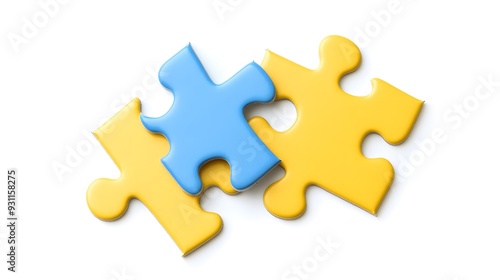 Two colored puzzle pieces connecting on a white background, symbolizing collaboration and connection in educational planning for special needs students, emphasizing inclusivity and teamwork