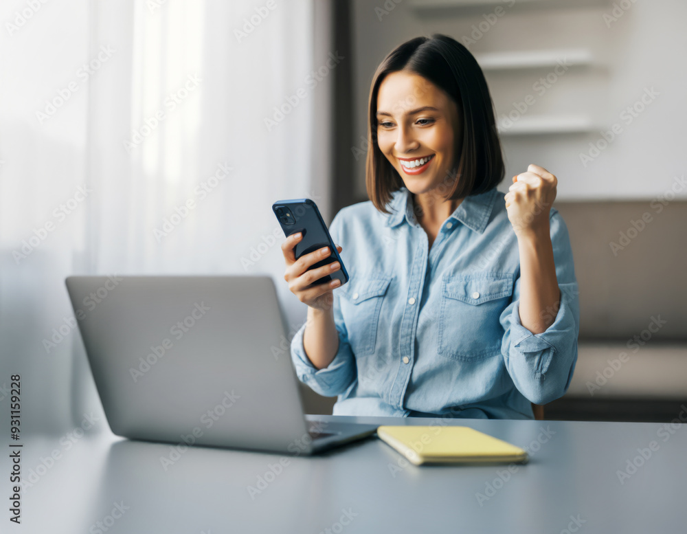 Woman, credit card and smartphone or excited in home, winner and banking app for ecommerce Woman, credit card and smartphone or excited in home, winner and banking app for ecommerce