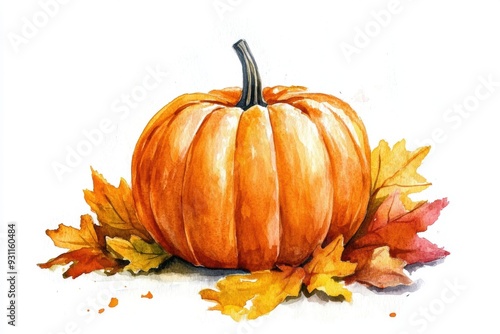 Vibrant watercolor of autumn pumpkin leaves