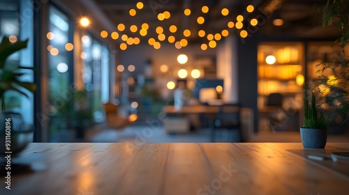 Wallpaper Mural Wooden Tabletop with Blurred Interior Background. Torontodigital.ca