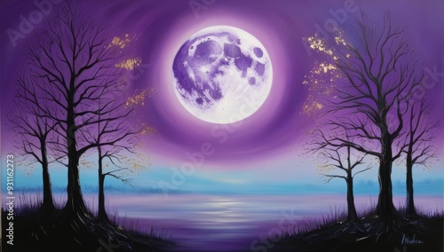 Luminous lunar landscape in oil on canvas depicting