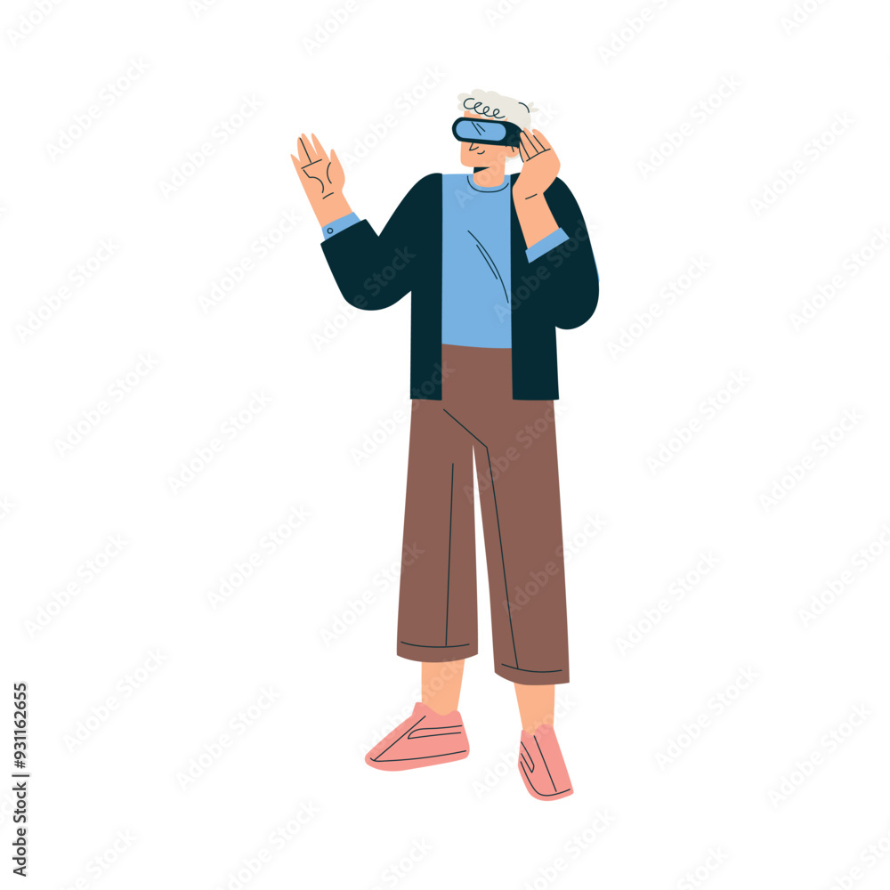 New Technologies with Man Character in Virtual Glasses Vector Illustration New Technologies with Man Character in Virtual Glasses Vector Illustration