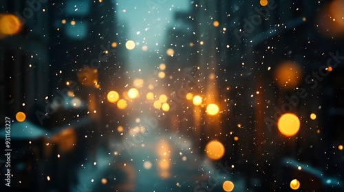 Abstract City Lights In Snowfall.