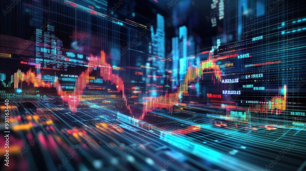 Abstract Digital Data Visualization with Colorful Lines and Numbers Abstract Digital Data Visualization with Colorful Lines and Numbers