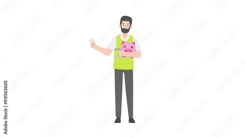 Man saving money in piggy bank Man saving money in piggy bank