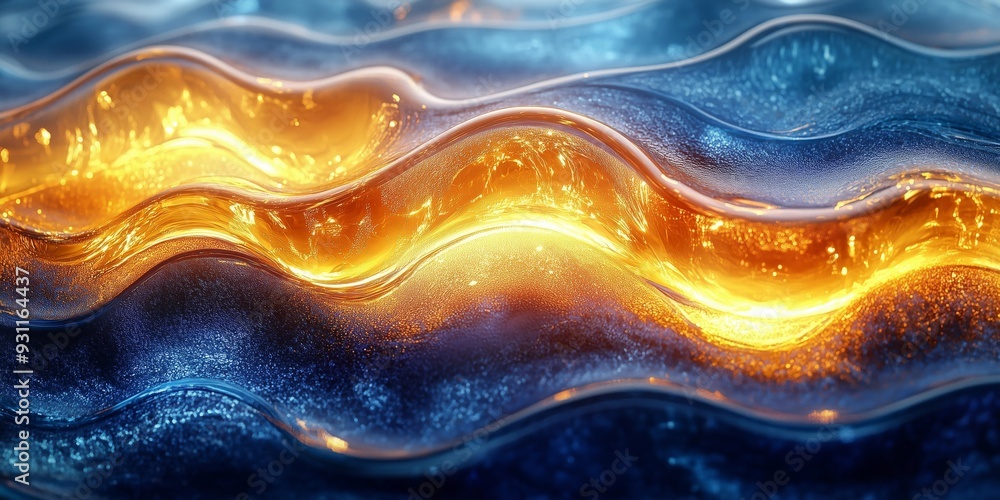 Jagged Patterns in Smooth Glass: A Cobalt and Amber Lava Lamp, generative ai Jagged Patterns in Smooth Glass: A Cobalt and Amber Lava Lamp, generative ai