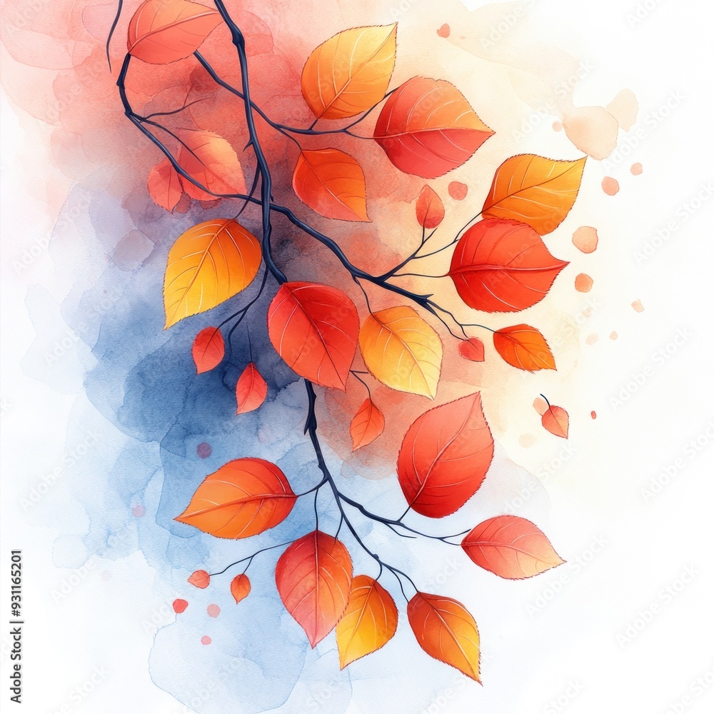 Fototapeta premium Autumn Leaves Watercolor Illustration