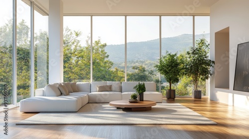 Modern Living Room with Sectional Sofa and Mountain View