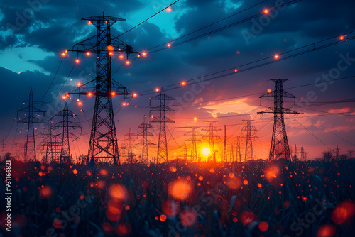 Advanced Powered Renewable Energy Grid Monitoring in Sleek Futuristic Landscape