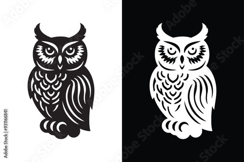 owl silhouette vector style with black and white background.