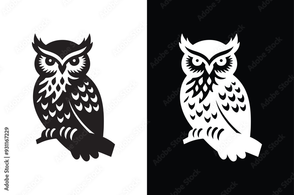Fototapeta premium owl silhouette vector style with black and white background.