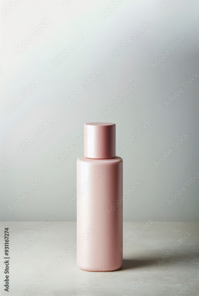 A soft pink cosmetic skin care bottle on a flat surface stone background. Mockup scene for advertising cosmetic, space for design. A soft pink cosmetic skin care bottle on a flat surface stone background. Mockup scene for advertising cosmetic, space for design.