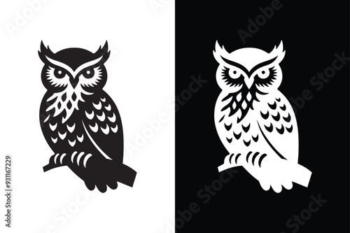 owl silhouette vector style with black and white background. photo