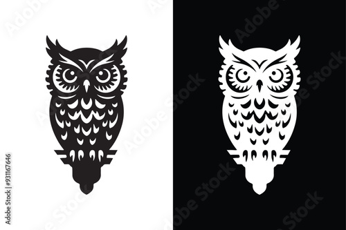 owl silhouette vector style with black and white background.