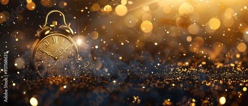 Golden Clock with Festive Lights.
