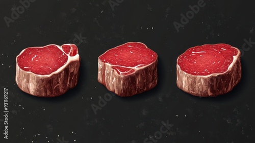 Degrees of Steak Doneness,Vector steak icons set of Blue,Rare,Medium,Well, Well Done,slices of beef steak on fork,steak doneness chart,differently cooked pieces of beef,type of steak,menu of steak. photo