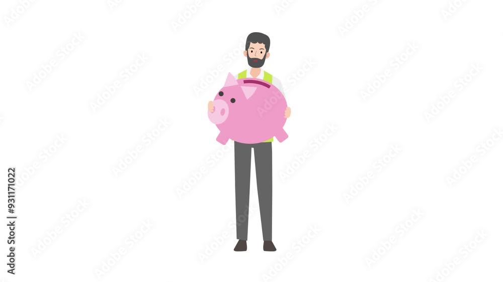 Man saving money in piggy bank Man saving money in piggy bank