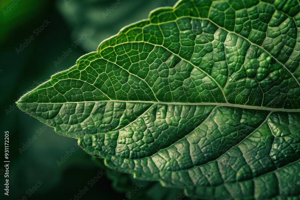 Close-up of Textured Green Leaf with Intricate Veins Close-up of Textured Green Leaf with Intricate Veins