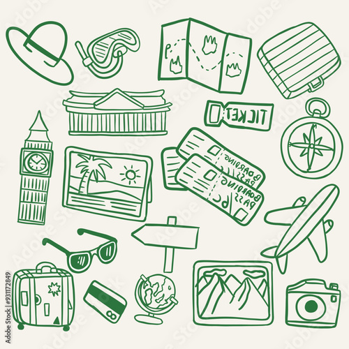 hand drawn travel doodle illustration