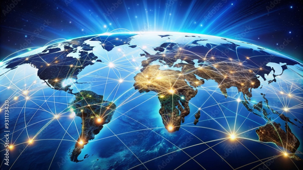 Fototapeta premium A world connected through a network of communication, illustrating the concept of globalization, globalization