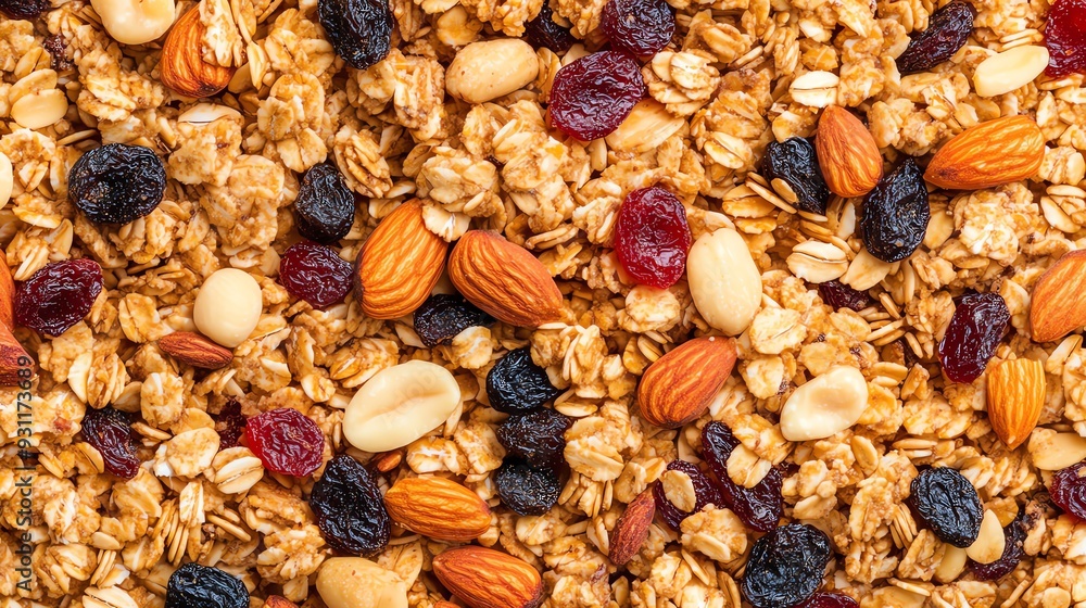Organic granola, with nuts and dried fruits. Organic granola, with nuts and dried fruits.