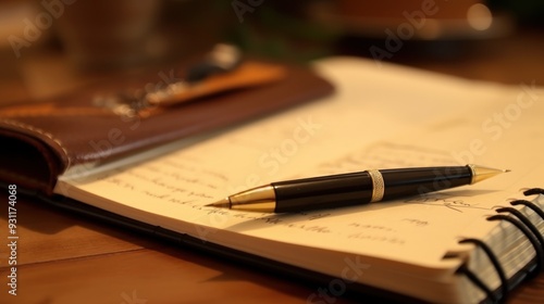 Wallpaper Mural Pen and Notebook on Wooden Desk Torontodigital.ca